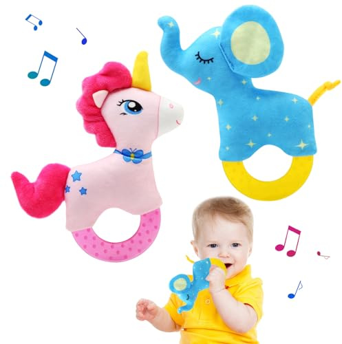 JoyPlus Jouets D'éveil Bebe 0 3 6 12 Mois, Hochet Bébé Jouet, Jouet Hochet Doux Sensoriel pour Bébé, Peluche Hochets Montessori Sensoriels Eveil Bebe, Cadeau Nouveau né Garçon Fille