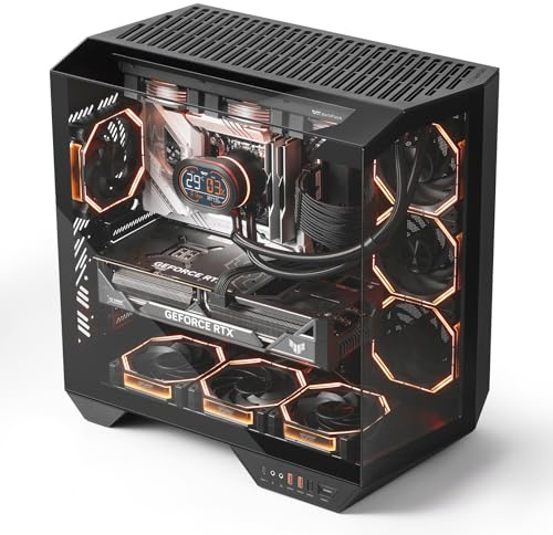 darkFlash Full-Tower ATX Gaming-PC-Gehäuse, Rückseitig Einsteckbares Motherboard, Zwei Kammern, Panorama-Glas, bis zu 2 x 360 mm Radiatoren, RTX 40-Kompatibel (DY470) (4 PWM-ARGB-Lüfter, Schwarz)