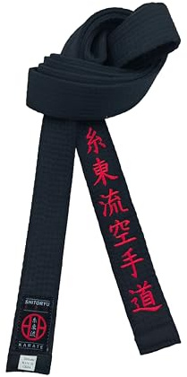 Shito-Ryu - Cinturón de karate negro de 4 cm de ancho, cinturón japonés bordado unisex