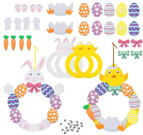 4 Pack Easter Wreath Craft Kit for Kids - DIY Easter Bunny Chick Wreaths for Front Door, Spring Easter Wreath Signs Decorations for Boys Girls Make Your Own Easter Decorations Party Supplies