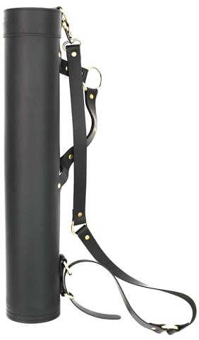 SHARROW Archery Quiver Back Arrow Quiver Holder Cowhide Leather Hip Quiver Waist Hanged Side Quiver Adjustable Ambidextrous for Recurve Bow Traditional Longbow Hunting Target Practice (Black)