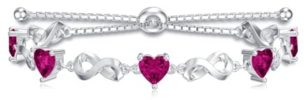 LELOUCHY oändlighetssymbol och hjärtform födelsesten tennisarmband 925 sterlingsilver ädelsten justerbart armband smycken presenter för kvinnor, Cubic Zirconia