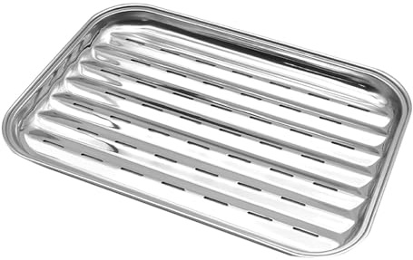Bandeja rectangular perforada de acero inoxidable de grado comercial, ideal para pasteles y fogatas, apta para lavavajillas, bandeja de asado de acero inoxidable