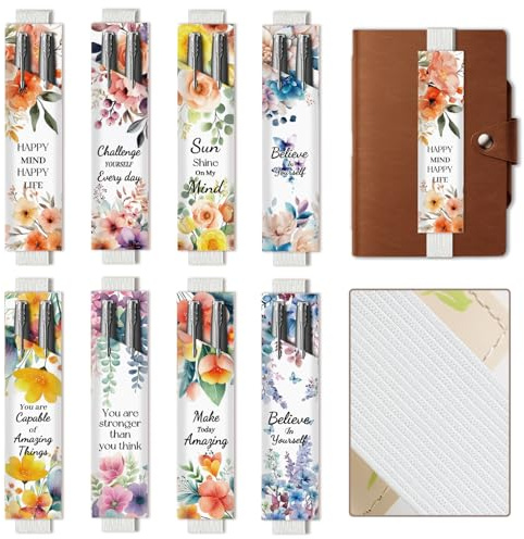 CUTHOLLOW Motivational Word Flower Pen Holder Loop, 8 PCS Notebook Sleeve