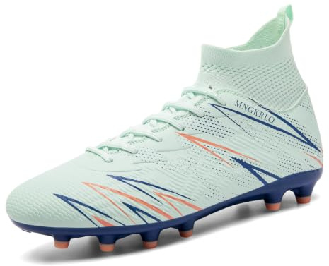 LAZAZAFI Men's Football Boots High Tops Cleats Soccer Shoes | Astro Turf Trainers, Professional Athletics Sneakers, AG/FG studs, Teenager Competition Sport Futsal Shoes