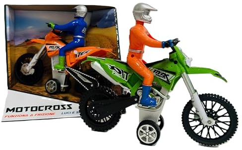 Modellino Moto Cross Moto Giocattolo Luci Suoni Reali e Musica con Movimento a Frizione con Pilota Motoveicolo per Bambini Motocicletta Gioco Dirt Bike Cross Modellino ,Colori Assortiti Colore Casuale