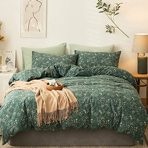 EAVD Juego de funda de edredón floral de estilo vintage, tamaño individual, suave, 100% algodón de punto jersey, elegante juego de ropa de cama floral para niñas y mujeres, juego de edredón reversible