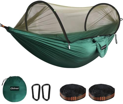 Chihee Ultra-Light Travel Camping Hammock Pop-up Net Hammock 660lbs Load Capacity,Breathable,Quick-Drying Parachute Nylon 2 Premium Carabiners,2 Tree Slings Included for Outdoor Backpacking Hiking