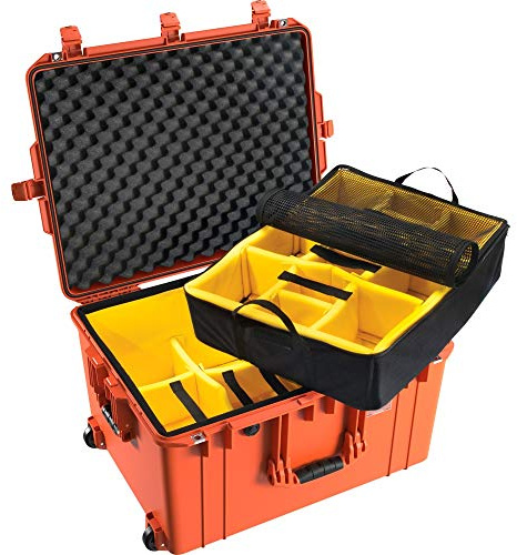 Peli Air 1637 vagn med ett styckesystem, orange, skyddsväska, fotoväska, vattentät, IP67, avdelare set