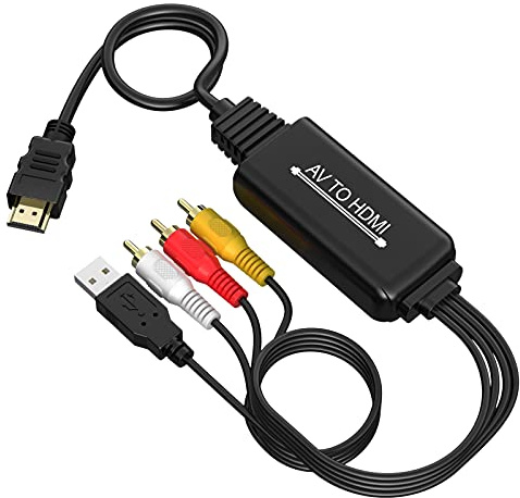 RCA to HDMI Converter, AV to HDMI cable, 3 RCA CVBS Composite to 1080P HDMI AV Adapter Supporting PAL NTSC for PC, Laptop, TV, STB, VHS, VCR Camera, DVD Etc