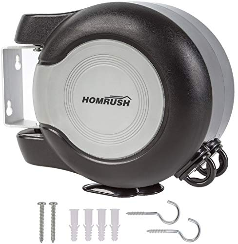 HomRush Retractable Reel Washing Lines, Heavy Duty Wall Mounted Dual Clothes Line, Laundry Drying Clothesline for Indoor Outdoor - 30m Black (Double Rope 2 x 15 M)