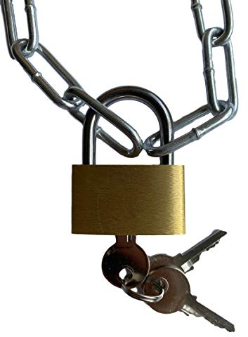 Cadena de acero con candado cerradura | Incluye 3 llaves | Longitud entre 25 cm hasta 250 cm | Candado de 25 mm + 2 x 22 x 8 mm cadena galvanizada (120 cm)
