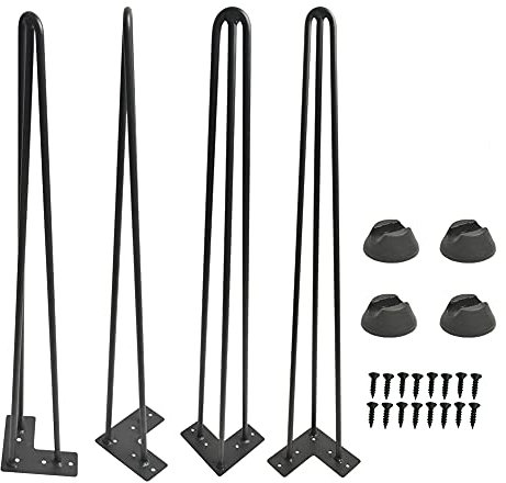 H JINHUI 4Pcs Hairpin Legs, 28 inch Metal Table Legs, 3-Rod Raw Steel DIY Furniture Metal Table Legs with Screws & Protector Feet Pre-drilled Holes for Coffee Table, Dining Table Laptop Desk