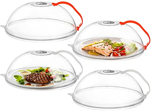 ZEAYEA 4 Pack Microwave Cover for Food, Clear Microwave Splatter Cover with Handle, 10 Inch Dish Plate Cover with Adjustable Steam Vents Keep Microwave Oven Clean, BPA Free Anti-Splatter Guard Lid