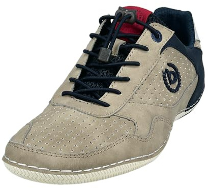 bugatti Men's Casual Sneaker with Flexible Sole, lace-up Shoe with Memory Foam, Elastic Laces, Taupe, 8 UK