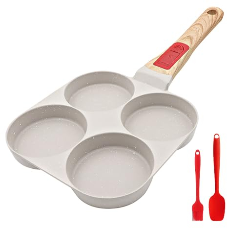 Bobikuke Sartén Tortitas con Mango Extraíble, Sartén Huevos Poche de 4 Agujeros Sartén Antiadherente de Aluminio para Desayuno Huevos Fritos Panqueques - Blanco