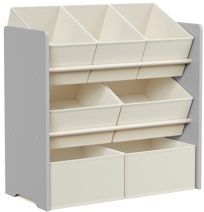 SONGMICS Scaffale per Bambini, Scaffale per Giocattoli, Libreria per Bambini, con 7 Contenitori in Tessuto Non Tessuto, per Camera dei Bambini, Spazioso, 29,5 x 62,5 x 60 cm, Grigio Tortora GKR034G10