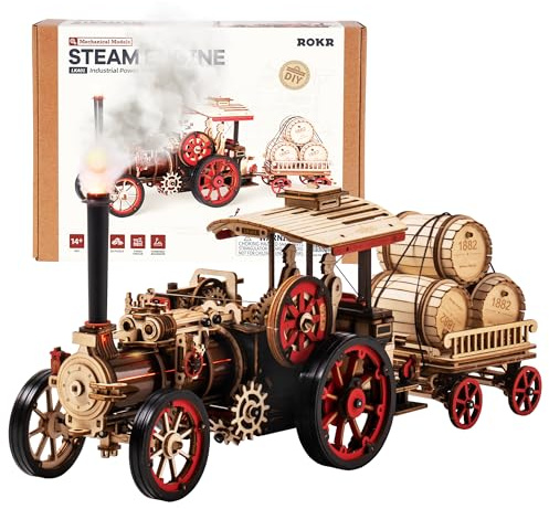 ROKR 3D Puzzle for Adults 469pcs Electric Vintage Car Steam Engine Model Kits, Mechanical Wooden Assembly Puzzles Vehicle DIY Hobbies Christmas Gifts for Men Women