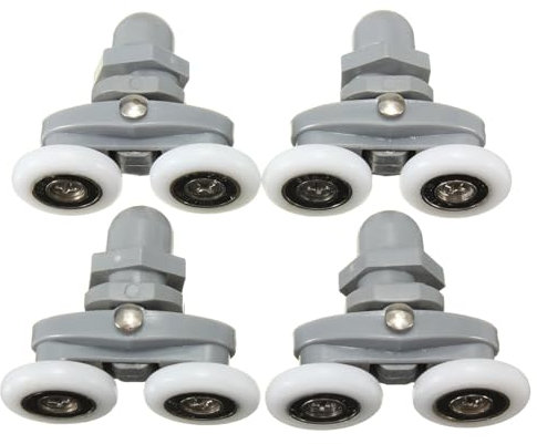 Lot de 4 roulettes doubles pour porte de douche, crochets et roues de rechange pour salle de bain en verre de 4 à 10 mm (23 mm)