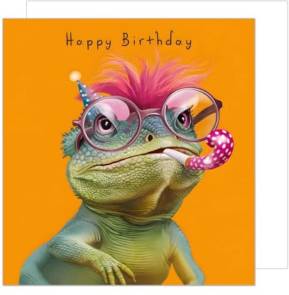 Edition Seidel Biglietto d'auguri quadrato premium con busta. Biglietto di auguri di buon compleanno per uomo donna bambino lucertola animale divertente umorismo (GQ316 SW024)