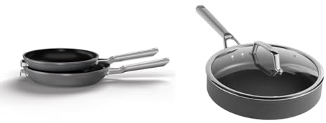 Ninja ZEROSTICK Stackable Cookware Frying Pan 2-Piece Set, Non-Stick, Space Saving, 24/28cm Frying ZEROSTICK Premium Cookware 26cm Sauté Pan with Glass Lid, Long Lasting, Non-Stick