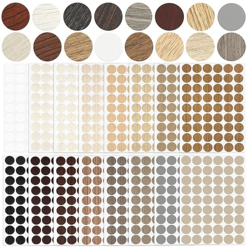 16 Sheets Structure Screw Hole Cover Stickers, Kleiderschränke Schraubenabdeckung Holz, 864 Stück Schraubenloch Aufkleber Selbstklebend, Für Schraubverschlüsse,Deckel,Kleiderschränke,Möbel(16 Farben).