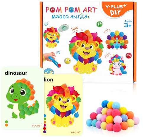 YPLUS Bastelset für Kinder Mit Pompons - Kreatives Set für Mädchen und Jungen 3-6 Jahre - Unterhaltsames und Lehrreiches Bastelkoffer - Tier