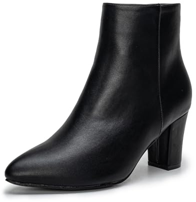 Halfword Women's Ankle Short Boots Classic Chunky Heel Mid Calf Boots Fashion Smart Party Shoes Black UK 7