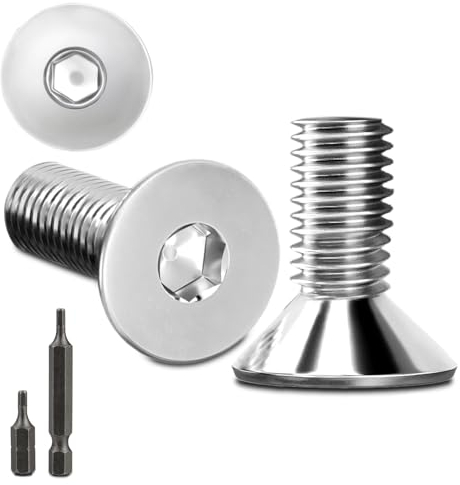 150 viti a testa svasata in acciaio inox M4 x 8 mm, a esagono incassato M4, viti in acciaio inox, a testa svasata, DIN 7991/ISO 10642, con 2 teste esagonali (argento)