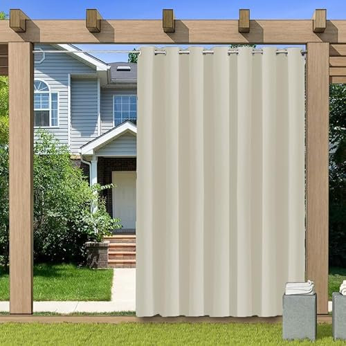 BliRiki Outdoor Vorhang mit Ösen, Outdoor Vorhang Sonnenschutz Wasserdicht für Pavillon Terrasse, Blickdicht Gardinen für Schlafzimmer, 1 Stück, Beige, B210xH230cm