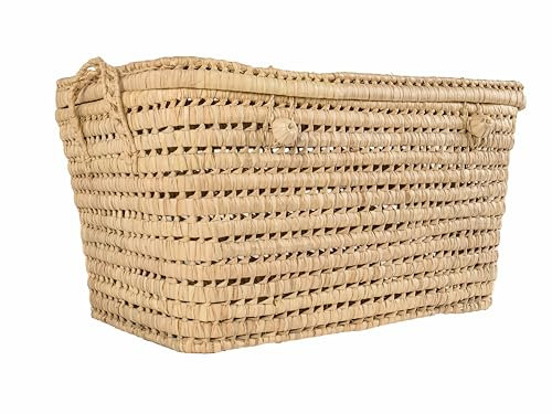 Cesta de Almacenamiento de Hojas de Palma Natural, 60 cm, Organizador Tejido, Baúl de almacenaje para Juguetes, Mimbre