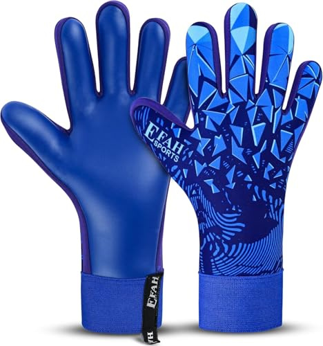 EFAH SPORTS Gants de Gardien de But Enfants, garçons, Jeunes, avec Paumes de Protection et Forte adhérence pour entraînement Professionnel (Blue, Size 5 Suitable for 9 to 12 Years Old, Ambidextre)