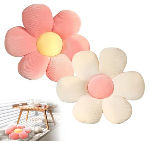 dogmoon Blomkudde, 2 st tusenskönskudde, 38 x 38 cm blomma golvkudde kudde kudde för bil, hem, soffa, stol och golv (rosa, vit)