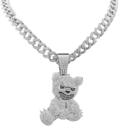 Ksikdeg Collar con colgante de oso para hombre, cadena de eslabones cubanos, cadena de diamantes chapada en oro/plata, cadena para el cuello, cadena para el cuello, fiesta de hip hop, 4.8*6.2cm Length