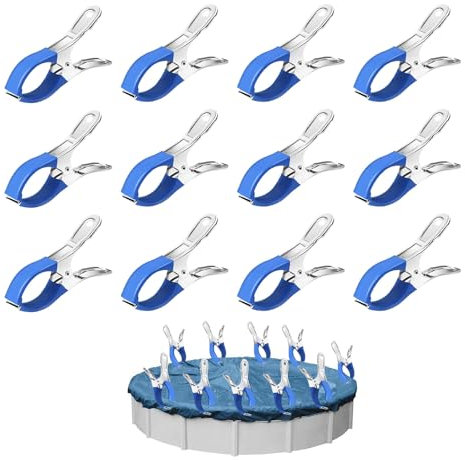 ROSYLEVE 12 Pièces Métalliques pour Pince Serre Joint, Pince Bache Piscine de Fixation avec Feuille de Protection, Pinces pour Piscines Hors Sol, Pinces à Forte Tension pour Bâche de Couverture