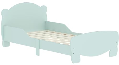 AIYAPLAY Kinderbett Montessori für Kinder 3-6 Jahre, 140x70 cm Einzel-Kinderbett mit Anti-Fall-Seiten und hölzernen Bär geformt Lattenrost für Kinderzimmer, Grün