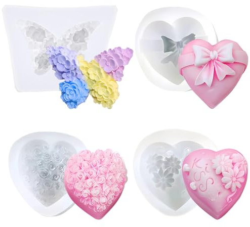 Lashua 4 Stück Silikonform Herz, Silicone Mold für Kuchen, Seifen, Kerzen und Pudding, Flexibel, Hochpräzise