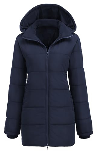 Hotouch Abrigo de invierno para mujer, abrigo largo acolchado con capucha, corte ajustado, cálido, chaqueta de invierno, chaqueta informal a prueba de viento, chaqueta gruesa de algodón, tallas S-XXL