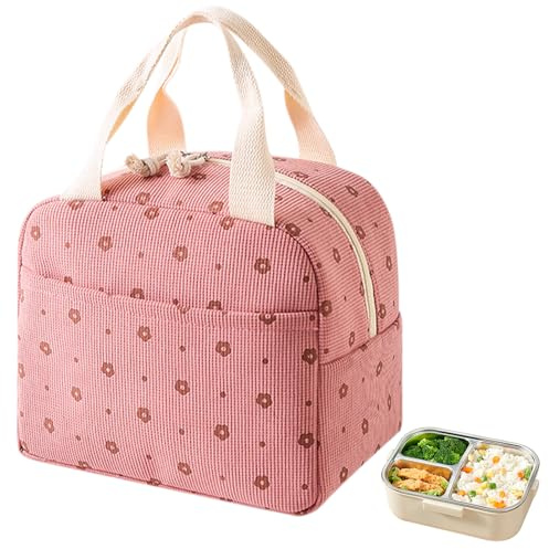 VEGCOO Bolsa Térmica Porta Alimentos 26x21x18cm, Bolsa Impermeable Térmica Porta Alimentos, Lunch box para Comida, Almuerzo, Trabajo, Viajes, Escuela y Picnic (Rosa)
