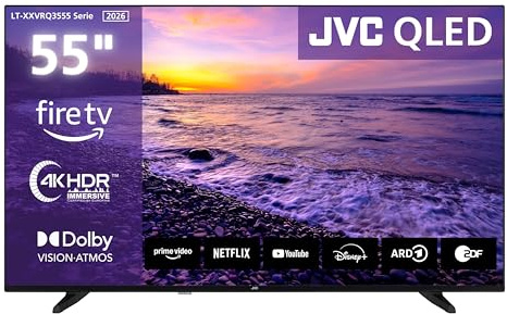 JVC Fernseher 55 Zoll Fire TV 4K QLED Smart TV mit Dolby Vision HDR, Dolby Atmos, Alexa Sprachsteuerung und Triple Tuner, UHD Fernseher LT-55VRQ3555 (2026)