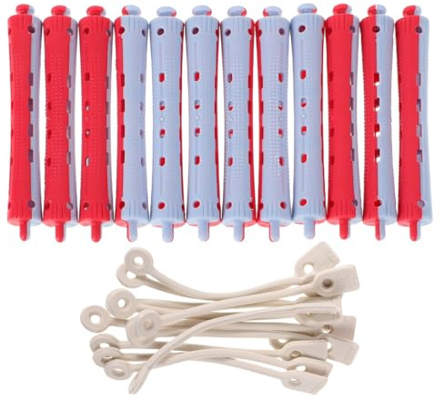 TEHAUX 12 Bigodini permanenti in plastica antiscivolo grigio blu rosso per acconciatura professionale ricci freddi solidi adatti per capelli naturali lunghi e corti