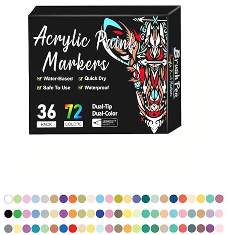 Pennarelli acrilici a doppia punta, a base d'acqua, confezione da 36 pezzi, 72 colori, ad asciugatura rapida, impermeabili, per pittura su roccia, artigianato fai da te, graffiti (36 pezzi [72 colori