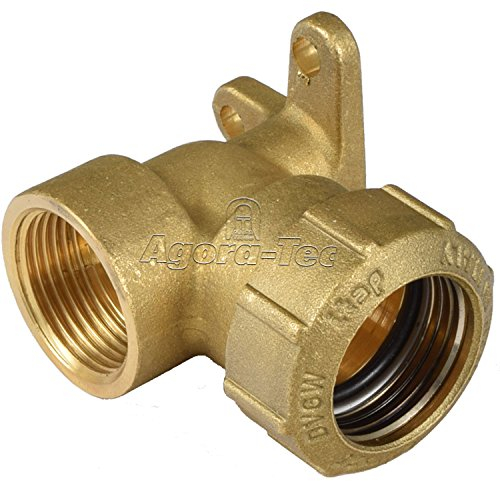 1 Stück Messing Fitting Wandwinkel 90 ° 3/4 Zoll Innengewinde, für 25 mm PE-Rohr als Wandhalterung mit Montageplatte für Wasserrohr in Garten oder Haus (Messing Wandwinkel 90 ° 3/4 Zoll IG, 1, Stück)