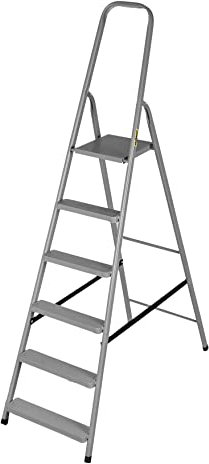 DRABEST Home Steel Ladder with Powder-Coated Finish & Platform – Step Ladder 6 Step with Platform – Lightweight, Foldable – 125 Kg – 49x197x8cm