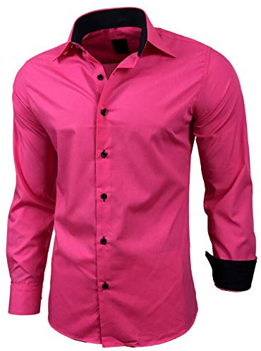 Baxboy R-44 Chemise à manches longues pour homme Coupe ajustée Repassage facile Pour costume et occasions professionnelles, mariage, loisirs - Rose - XXL