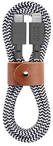 Native Union BELT Cable USB-C a Lightning - Cable Reforzado Ultrarresistente de 1,2 m [con certificado MFi] para iPhone 14, iPhone 13 y anteriores (Cebra)