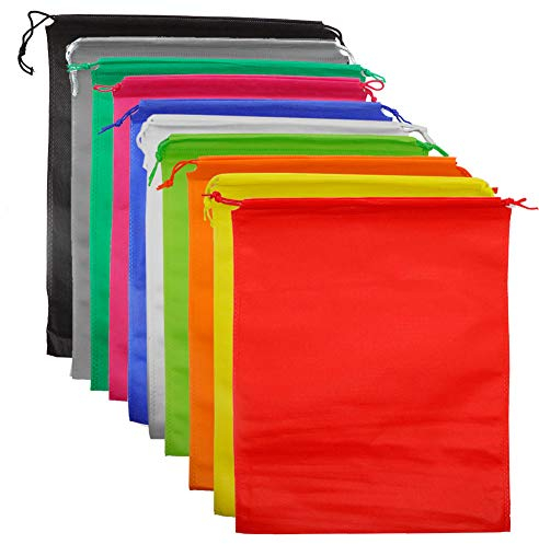 Pack of 10 Travel Shoe Bags, Portable Travel Non-Woven Shoe Packing Organizers Tote Bags w/Drawstring for Men and Women, 39x30cm (Multicolour)