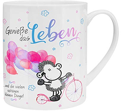 Sheepworld XL-Tasse Motiv Genieße | Große Tasse aus Porzellan, Jumbo-Tasse, 60 cl, Tasse mit Spruch | Geschenk, Freund, Freundin | 46205, 1 Stück (1er Pack), Rosa