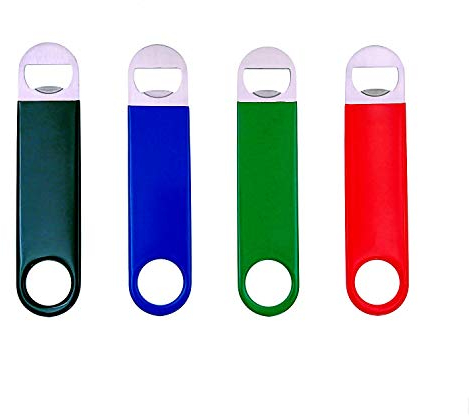 JZK 4 x Nero Rosso Verde Blu Acciaio Inox apribottiglie Grandi con Manico Strato in Gomma Antiscivolo, Apri Bottiglie Birra per Festa casa e Bar per Barman