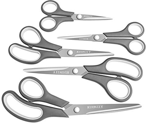 KUONIIY Ciseaux,Lame Ultra-tranchante, Manche Douce et Confortable, Ciseaux à Multi-usages, Lot de 5 Paires, Noirs